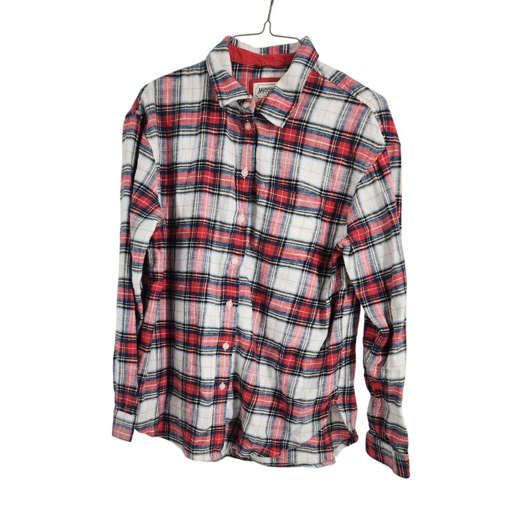 American Eagle Plaid Long Sleeve Button Down Top Womens Size Extra Small XS